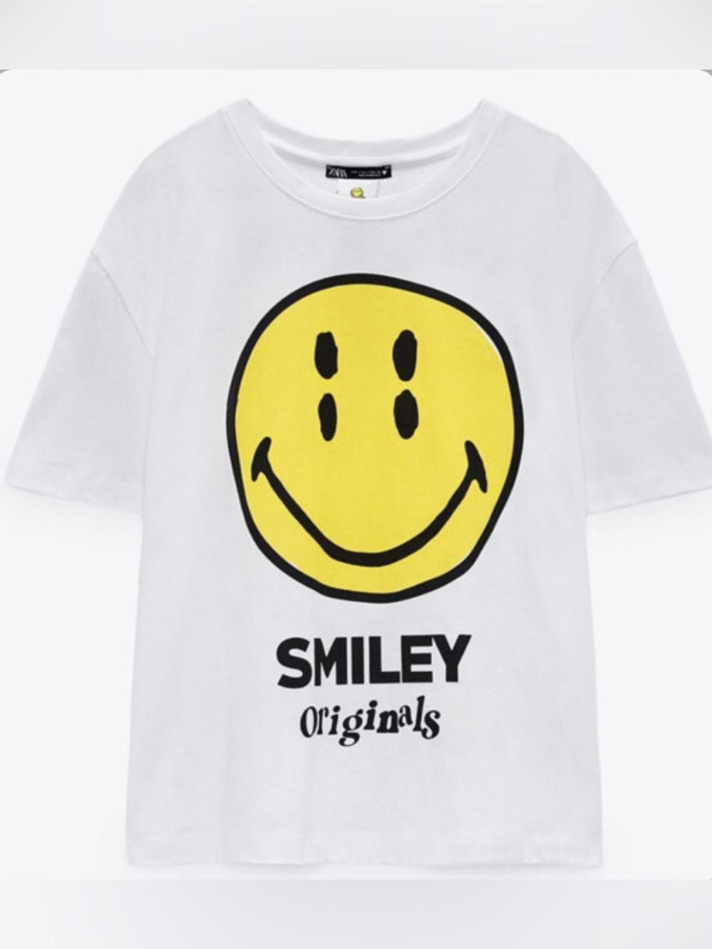 ZARA White SMILEY Happy Collection Tee Shirt Large